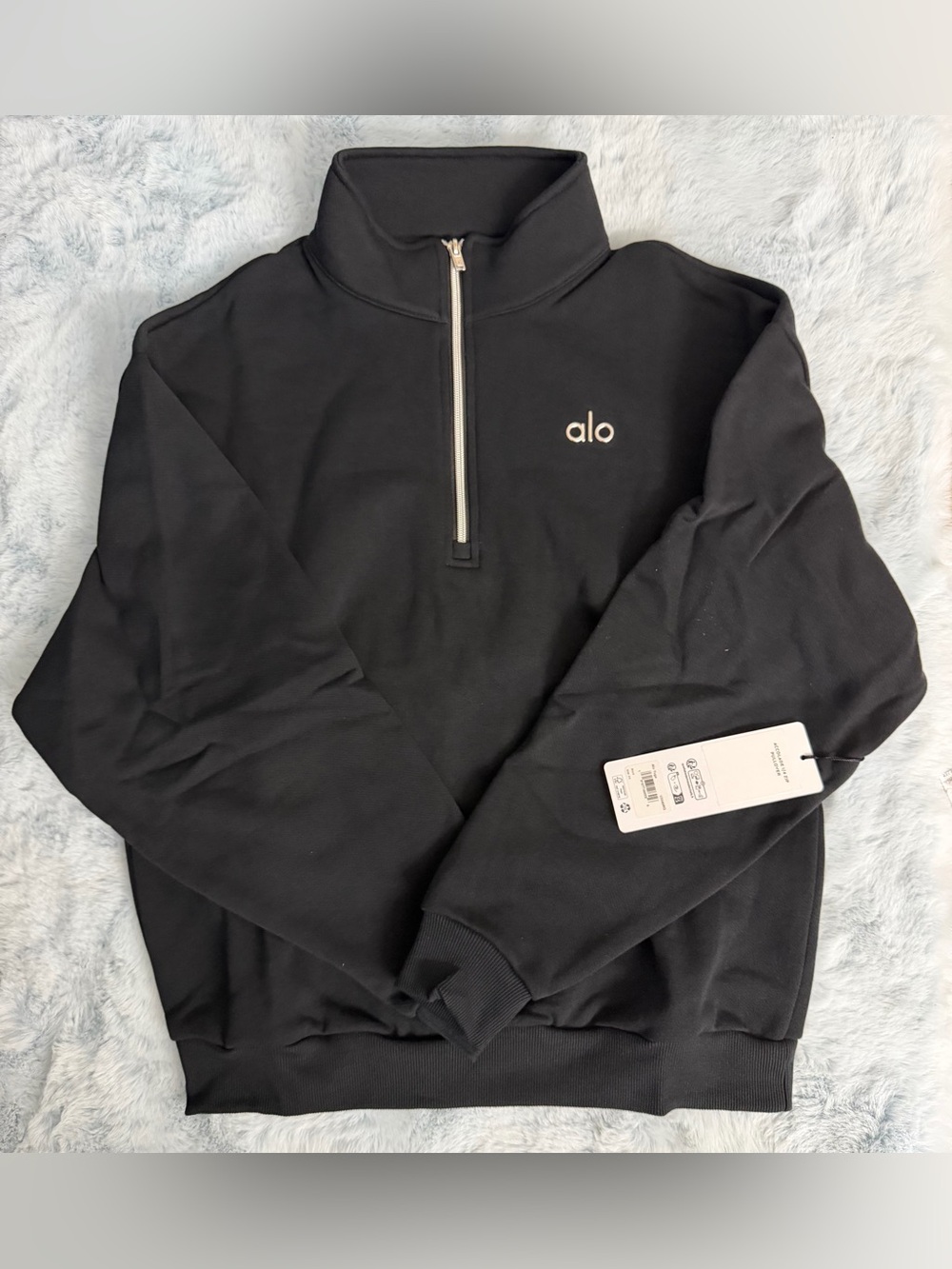 Alo Womens Black Quarter-Zip Pullover Sweatshirt